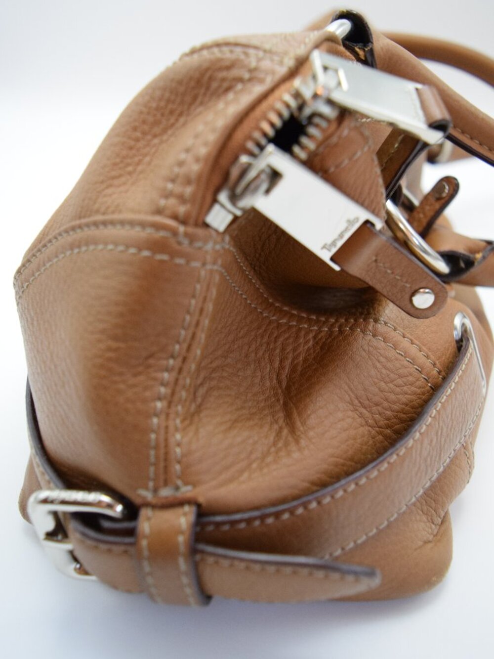 Tignanello Brandy Tan Pebbled Leather Baguette/Satchel Handbag VTG-Very Good - Picture 11 of 14